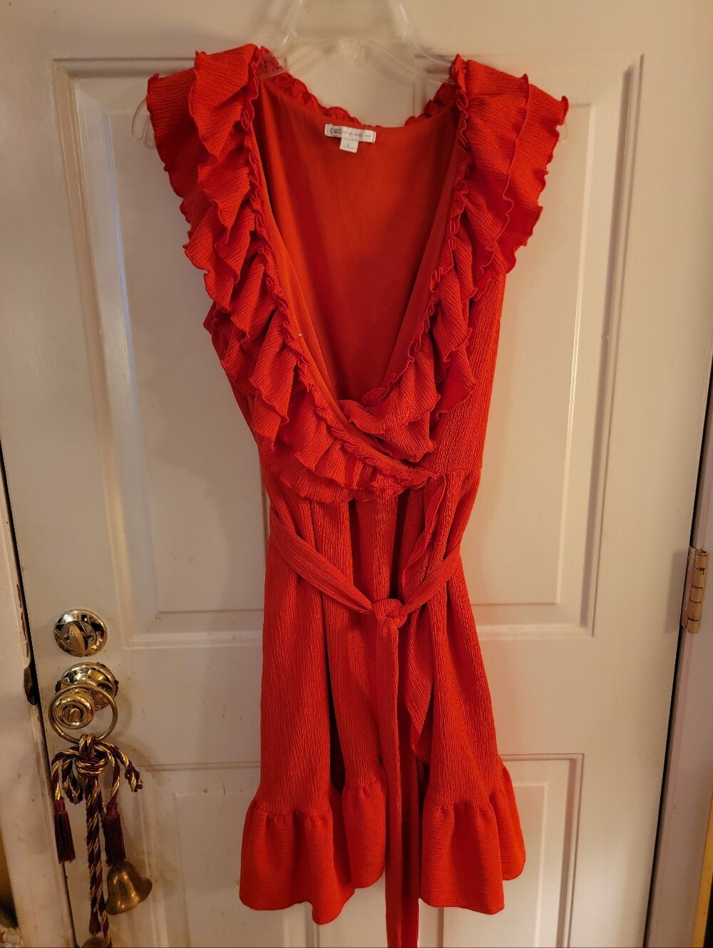 Cato Women’s Fall Orange Ruffle Wrap Dress with Waist Tie